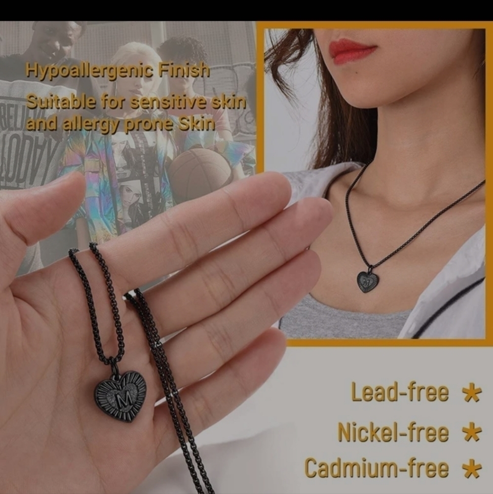 Chain Heart Black Stainless steel Necklace for Women Men Stylish new - Picture 5 of 5